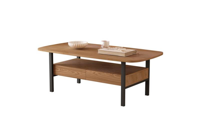 oleyluckidea Couchtisch Nussbaum Couchtisch mit Stauraum, Metallfüßen, Sofatisch, Vintage (Set, Einzelstück), Breite 120 cm von oleyluckidea