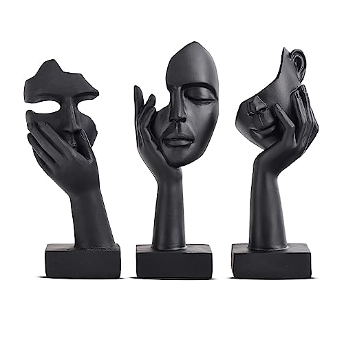 Schwarze Heimdekoration Akzentkunst Frau Gesicht Statue Sammlerstück Statue für modernes Zuhause Wohnzimmer Bücherregal Schwarz Schreibtisch Dekor 3-teiliges Set von oliruim