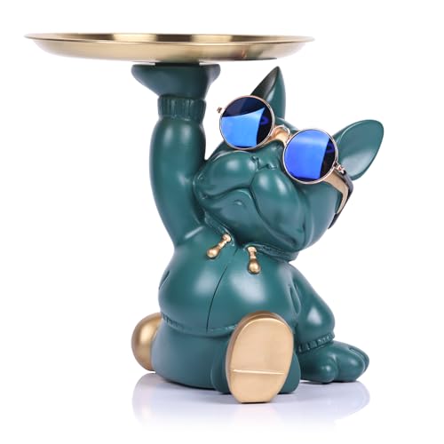 oliruim Bulldogge Tablett Statue, Moderne Französisch Bulldogge Lagerung Tablett Statue für Home Deko, Candy Regal, Wohnzimmer,Flur Deko (Grün) von oliruim