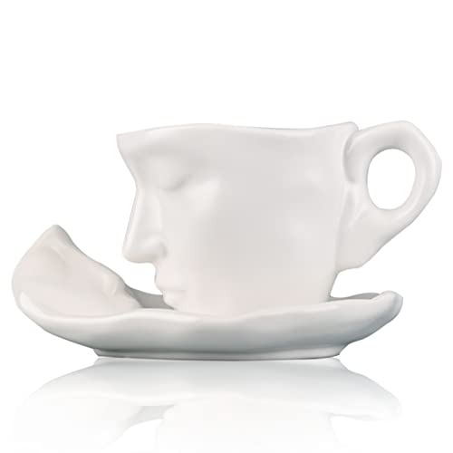 oliruim Kaffeebecher-Set, kreative abstrakte Kunst, küssende Kaffeetasse, mit Scheibe und Löffel, leichtes Luxus-Familienbüro-Geschirr-Dekoration (weiß) von oliruim