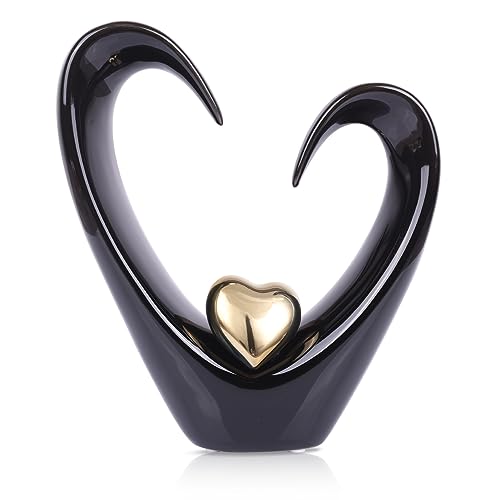 oliruim Schwarz und Gold Home Decor Keramik Herz Skulptur Moderne Abstrakte Herzförmige Skulptur für Wohnzimmer Dekor, Couchtisch Dekor und Esstisch Mittelstück (A-Black Gold) von oliruim