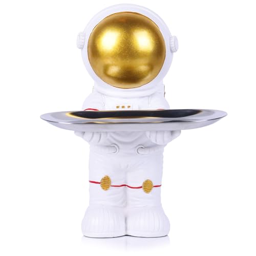 oliruim Weißgold-Astronauten-Statue, Tablett, Raumfahrer, Skulptur für Eingang, Schlüsselschale, Büro Süßigkeitenschale und Herren-Innendekoration (B-Gold) von oliruim
