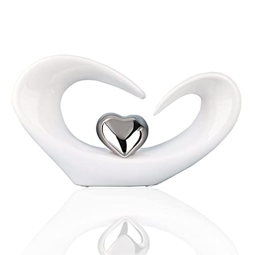 oliruim weiß und Silber Keramik Herz Skulptur, Moderne abstrakte Herz Skulptur für Heimdekoration, geeignet für TV-Ständer, Kamin und Schreibtisch-Accessoires (B) von oliruim