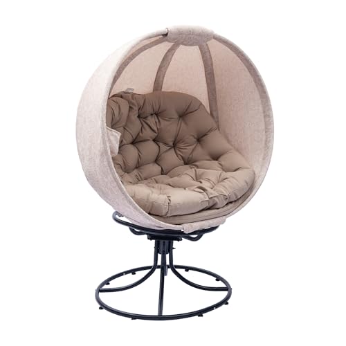 olofable Premium Hängesessel mit Ständer – Klappbarer Eiersessel mit Dicker Polsterung, Getränkehalter & Stauraum für Wohnzimmer, Garten & Balkon (Gelbes Blumenmuster) von olofable