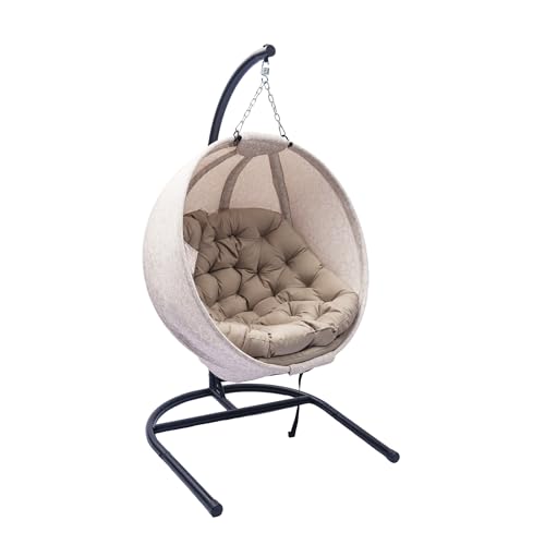 olofable Premium Hängesessel mit Ständer – Lounge Sessel für Wohnzimmer mit extra Dicker Polsterung, klappbarer Aufbewahrung & Getränkehalter (Gesar Blumen Grau) von olofable