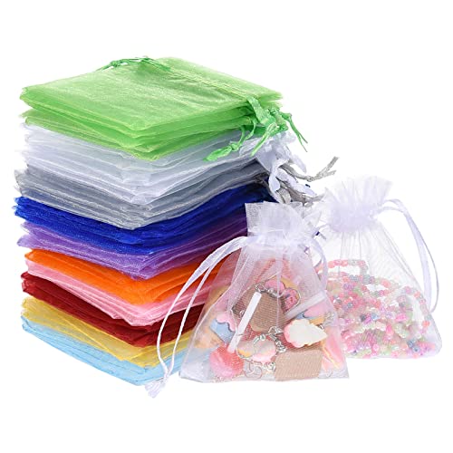 olyee 100 Stück Organzasäckchen 7x9 cm, Organza Säckchen Zum Befüllen, 10 Farben Organzabeutel, Geschenk Schmuckbeutel Kordelzug für lavendel, Hochzeit Beutel Geschenk Säckli von olyee