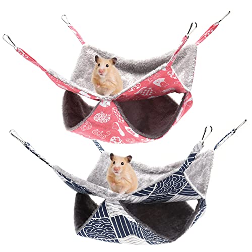 olyee 2 Stück Meerschweinchen Hängematte, Hängematte für Kleintiere, Kuschelhöhle Meerschweinchen, Weiche und Warme Haustiere Käfig Haustier Hängematte für Hamster, Frettchen Käfig, Rosa und blau von olyee