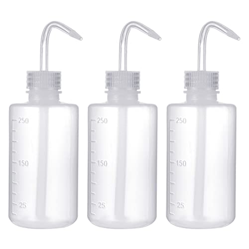 olyee 3 Stück Spritzflasche 250ml, Laborflasche Waschflasche Squeeze Flasche Sprühflasche Transpartent Kunststoff für Laborreinigung Pflanzenbewässerung von olyee