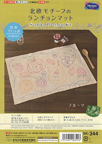 Olympus Thread Sashiko Stickpackung Tischset Nordic Designs Früchte Stoff bedruckt, Multifarbig von Olympus Thread