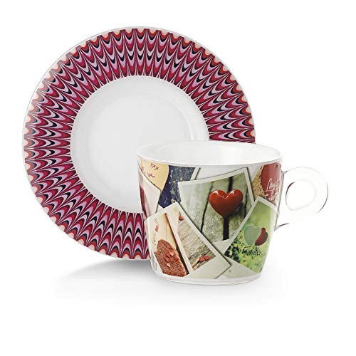 OMADA Design Set aus 2 Cappuccino-Tassen für Tee, aus bruchsicherem Kunststoff mit 2 Untertassen, Linie Plexart von omada
