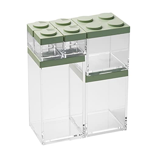 omada Design Set mit 7 stapelbaren Lebensmittelbehältern aus Ziegelsteinen und hochwertigem transparentem Behälter - Brickstore line von omada