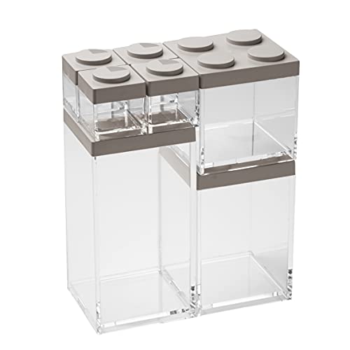 omada Design Set mit 7 stapelbaren Lebensmittelbehältern aus Ziegelsteinen und hochwertigem transparentem Behälter - Brickstore line von omada