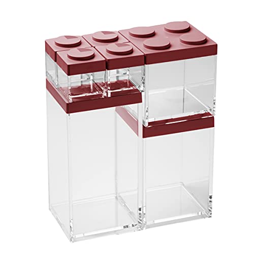 omada Design Set mit 7 stapelbaren Lebensmittelbehältern aus Ziegelsteinen und hochwertigem transparentem Behälter - Brickstore line von omada