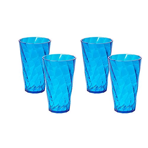 omada Design Wassergläser Set, Packung mit 4 farbigen Kunststoffgläsern aus transparentem Acryl (Bpa Free), 50cl Kapazität, Made in Italy, Verarbeitung mit Diamanteffekt, Diamond Linie, Türkis von omada