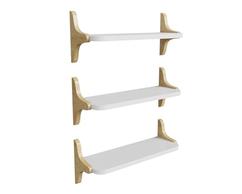 omedecal Holzwandregal Schwebendes Wandregal Hängendes Regal 40cm Set aus 3 Massivkiefernholz - Weiß + Natürlich omedecal Holzwandregal Schwebendes Wandregal Hängendes Regal 40cm Set aus 3 Massivkiefernholz - Weiß + Natürlich von omedecal