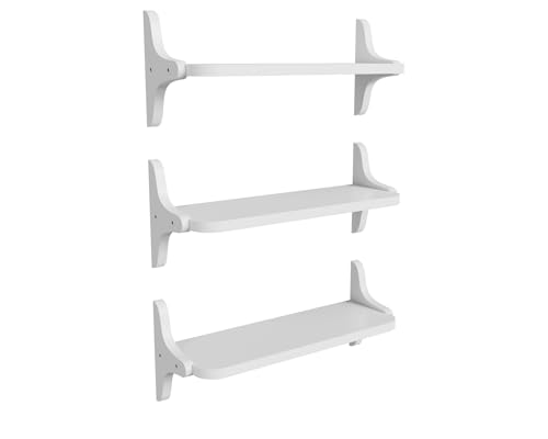 omedecal Holzwandregal Schwebendes Wandregal Hängendes Regal 40cm Set aus 3 Massivkiefernholz - Weiß von omedecal
