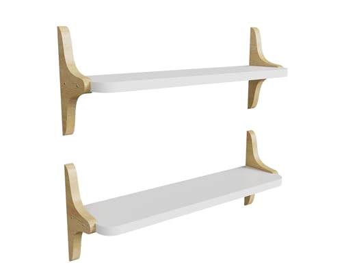 omedecal Holzwandregal Schwebendes Wandregal Hängendes Regal 60cm Set aus 2 Massivkiefernholz - Weiß + Natürlich von omedecal