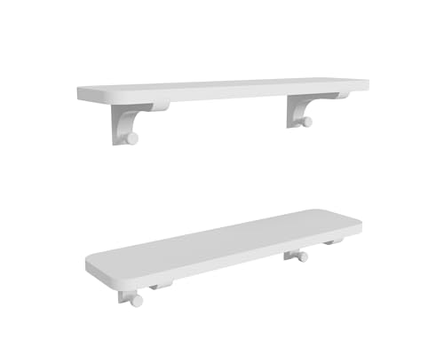 omedecal Wandregal aus Holz Schwebendes Hängendes Regal 60cm 2er Set aus massivem Kiefernholz für Wohnzimmer, Küche, Büro oder Schlafzimmer - Weiß von omedecal
