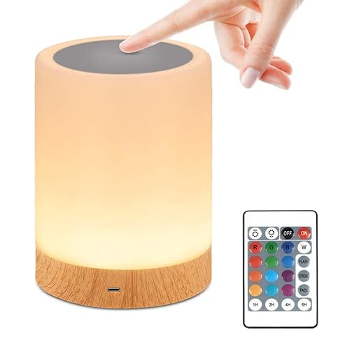 omitium LED Nachttischlampe mit Touch-Funktion und Fernbedienung, nachttischlampe dimmbar 16 Farben USB Aufladbar, Nachtlicht Stilllicht für Babyzimmer Kinderzimmer Schlafzimmer und Camping von omitium
