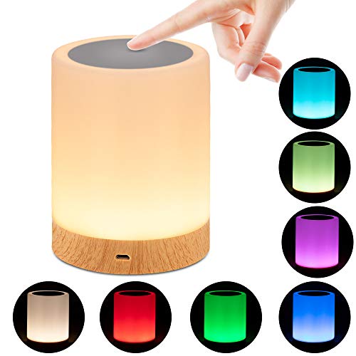 omitium Nachttischlampe, LED Nachtlampe mit Dimmer 360° Berührungssensor USB Aufladbar Tragbare 16 Farben Tischleuchte für Kinder Schlaf Zimmer Camping (Warmweiß) von omitium