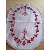 Ovale Weihkorbdecke, 44 X 60 cm Mit Spitze Oval Zum Selber Sticken von omudelkreativ