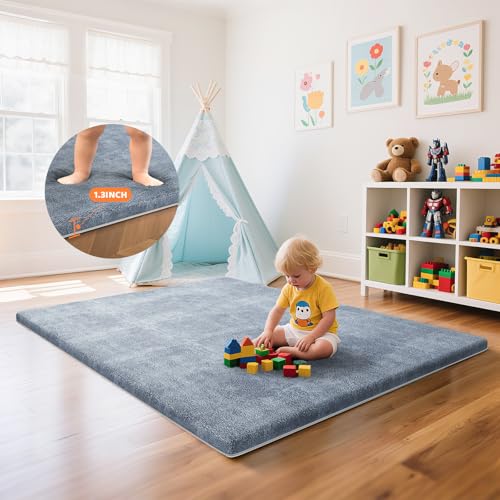 omzer Baby-Spielmatte für den Boden: weich und sicher, 3,3 cm dicke Schaumstoff-Laufgittermatte mit maschinenwaschbarem, abnehmbarem Bezug für Bauchzeit, rutschfeste Krabbelmatte für Kleinkinder von omzer