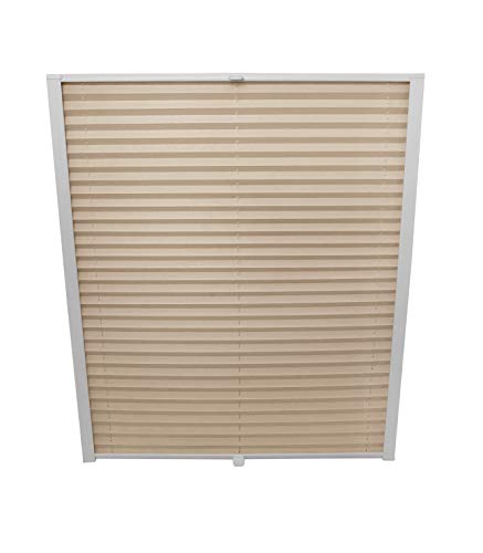 Dachfenster Plissee zum Bohren passend für Velux Fenster Plisseerollo Faltrollo verspannt Zubehör Beige F04 - B: 49,3cm x H: 73,9cm von ondeco