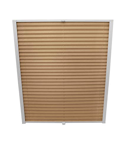 Dachfenster Plissee zum Bohren passend für Velux Fenster Plisseerollo Faltrollo verspannt Zubehör Cappuccino M06 - B: 61,4cm x H: 94cm von ondeco