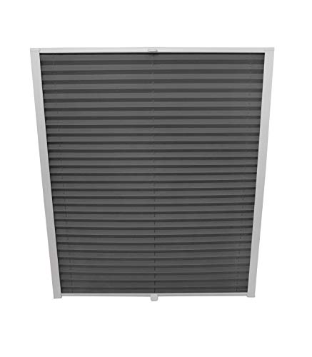 Dachfenster Plissee zum Bohren passend für Velux Fenster Plisseerollo Faltrollo verspannt Zubehör Dunkelgrau SK08 - B: 97,3cm x H: 121,5cm von ondeco