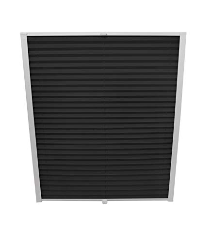 Dachfenster Plissee zum Bohren passend für Velux Fenster Plisseerollo Faltrollo verspannt Zubehör Schwarz M06 - B: 61,4cm x H: 94cm von ondeco