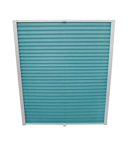 Dachfenster Plissee zum Bohren passend für Velux Fenster Plisseerollo Faltrollo verspannt Zubehör Türkis M06 - B: 61,4cm x H: 94cm von ondeco