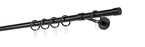 Gardinenstange auf Maß 20mm Cap 1-lauf Vorhangstange Wandträger Deckenträger 14cm Stilgarnitur mit Ringen für Vorhänge Schwarz 300cm von ondeco