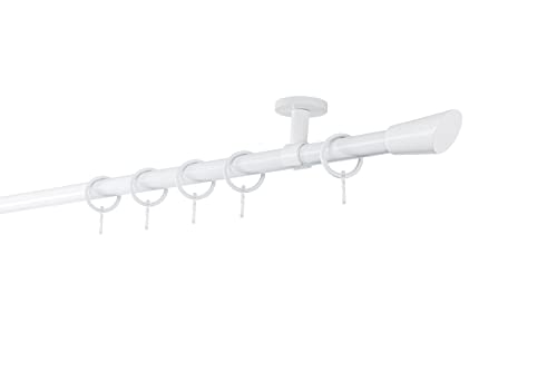 ondeco Gardinenstange auf Maß 20mm Rag 1-lauf Vorhangstange Deckenträger 4cm Stilgarnitur mit Ringen für Vorhänge 300cm Weiß von ondeco