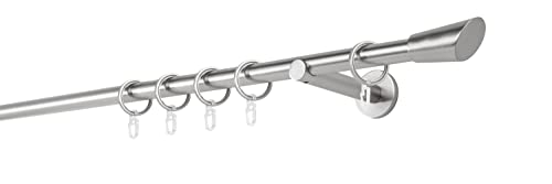 ondeco Gardinenstange auf Maß 20mm Rag 1-lauf Vorhangstange Wandträger 12cm Stilgarnitur mit Ringen für Vorhänge Edelstahl-Optik 100cm von ondeco