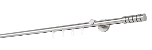 ondeco Gardinenstange auf Maß Innenlauf 20mm Rille 1-lauf Vorhangstange Wandträger 6,5cm Stilgarnitur Gleiter für Vorhänge Edelstahl-Optik 230cm von ondeco