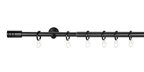 ondeco Gardinenstange ausziehbar 1-lauf, Vorhangstange Fenster Wandmontage, Endstück Rille Komplettgarnitur Teleskopstange 16/19 mm mit Ringen Schwarz 160-280 cm von ondeco