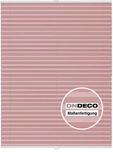 ondeco Plissee Klemmfix auf Maß für alle Fenster innen, ohne Bohren, Montage Klemmträger Sonnenschutz Sichtschutz Rollo Blickdicht Rosa B: 61-70 cm, H: 101-150 cm von ondeco