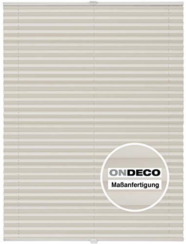 ondeco Plissee Klemmfix auf Maß für alle Fenster innen, ohne Bohren, Montage Klemmträger Sonnenschutz Sichtschutz Rollo Blickdicht Vanille B: 41-50 cm, H: 101-150 cm von ondeco