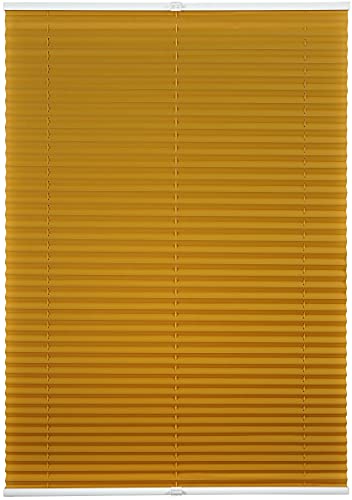 ondeco Plissee ohne Bohren mit Klemmträger viele Farben, Sonnenschutz für Fenster innen, Lichtschutz und Blickdicht, Plissee klemmfix Faltrollo Sichtschutz für Tür Gold-Ocker 100x130 cm von ondeco