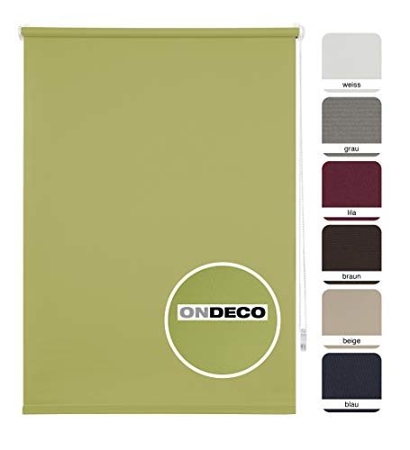 ondeco Tageslichtrollo ohne Bohren, Klemmfix Sichtschutzrollo Seitenzugrollo Klemmrollo, lichtdurchlässig und Blickdicht Grün 100x160 cm von ondeco