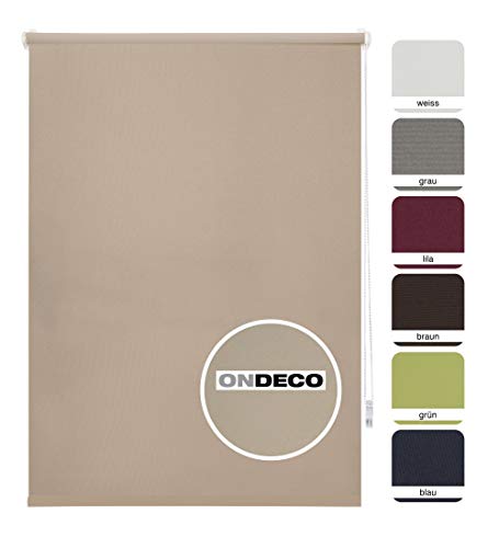 ondeco Tageslichtrollo ohne Bohren, Klemmfix Sichtschutzrollo Seitenzugrollo Klemmrollo, lichtdurchlässig und Blickdicht Sand 120x160 cm von ondeco