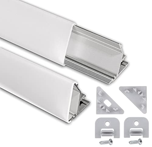 LED Eckprofil 2m am Stück l LED Alu Profile 45 Grad I Aluminiumprofil für LED Stripes I Lichtleiste I 1x 2m Komplettset von .one-bath