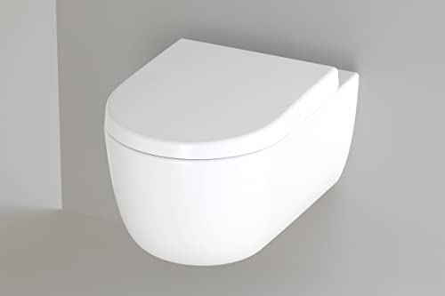 Spülrandloses Hänge WC weiß glanz I Wand WC Tiefspüler 54cm I Hänge WC spülrandlos I Schallschutz Wand WC randlos I Hänge WC Sitz mit Absenkautomatik von .one-bath