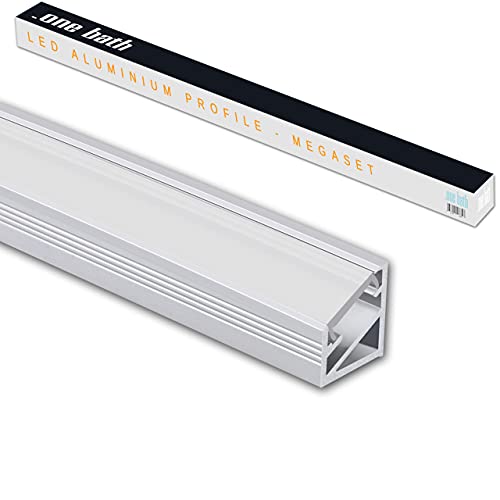 .one-bath LED Eckprofil 45 grad I Aluprofil Leiste für LED Stripe I L: Aufputz Ecke 45 mini satiniert 2m mit Endkappen von .one-bath