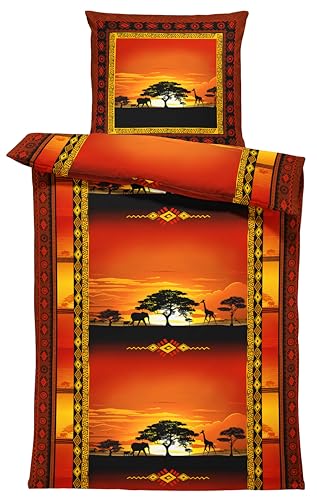 Bettwäsche Microfaser Modern Bettbezüge B-Ware mit Reißverschluss, Größe:135x200 cm, Farbe:Afrika Safari orange von one-home