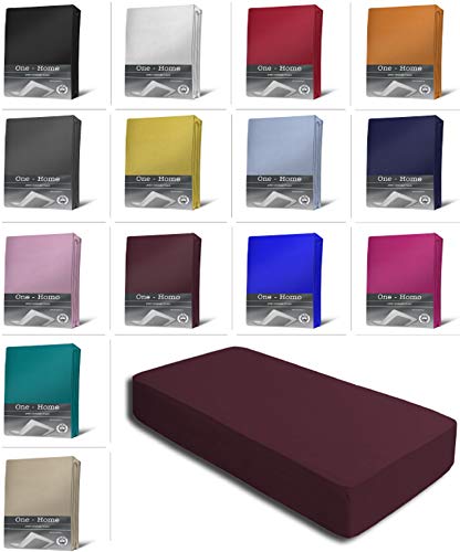 Jersey Spannbettlaken Spannbetttuch Bettlaken weich 100% Baumwolle Rundumgummi, Farbe:Bordeaux, Maße:140-160 x 200 cm von one-home