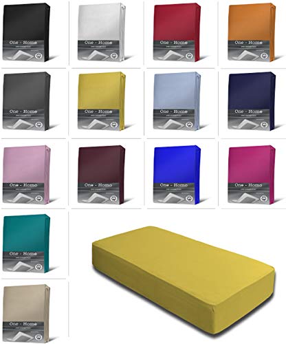 Jersey Spannbettlaken Spannbetttuch Bettlaken weich 100% Baumwolle Rundumgummi, Farbe:Gelb, Maße:180-200 x 200 cm von one-home