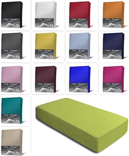 Jersey Spannbettlaken Spannbetttuch Bettlaken weich 100% Baumwolle Rundumgummi, Farbe:Grün, Maße:180-200 x 200 cm von one-home