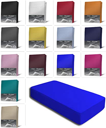 Jersey Spannbettlaken Spannbetttuch Bettlaken weich 100% Baumwolle Rundumgummi, Farbe:Royalblau, Maße:180-200 x 200 cm Topper von one-home
