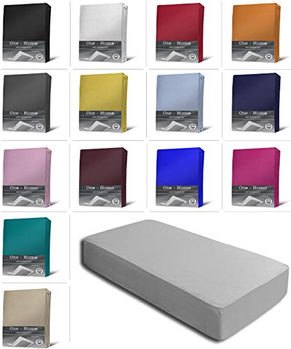 Jersey Spannbettlaken Spannbetttuch Bettlaken weich 100% Baumwolle Rundumgummi, Farbe:Silber, Maße:180-200 x 220 cm von one-home